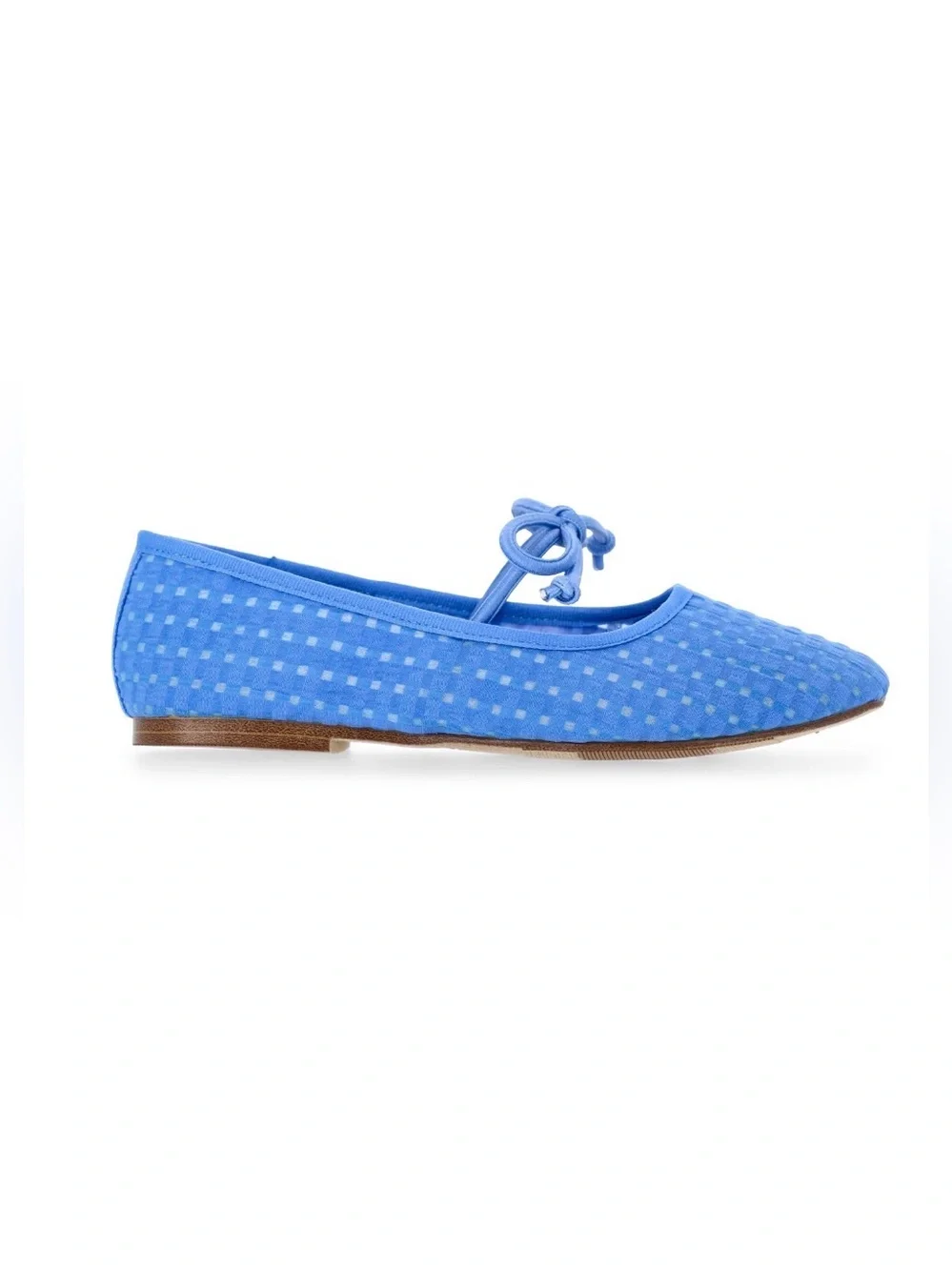 NWT Madden NYC Girls Blue Gingham Mesh Ballet Flats Lace Tie Mary Jane Shoes